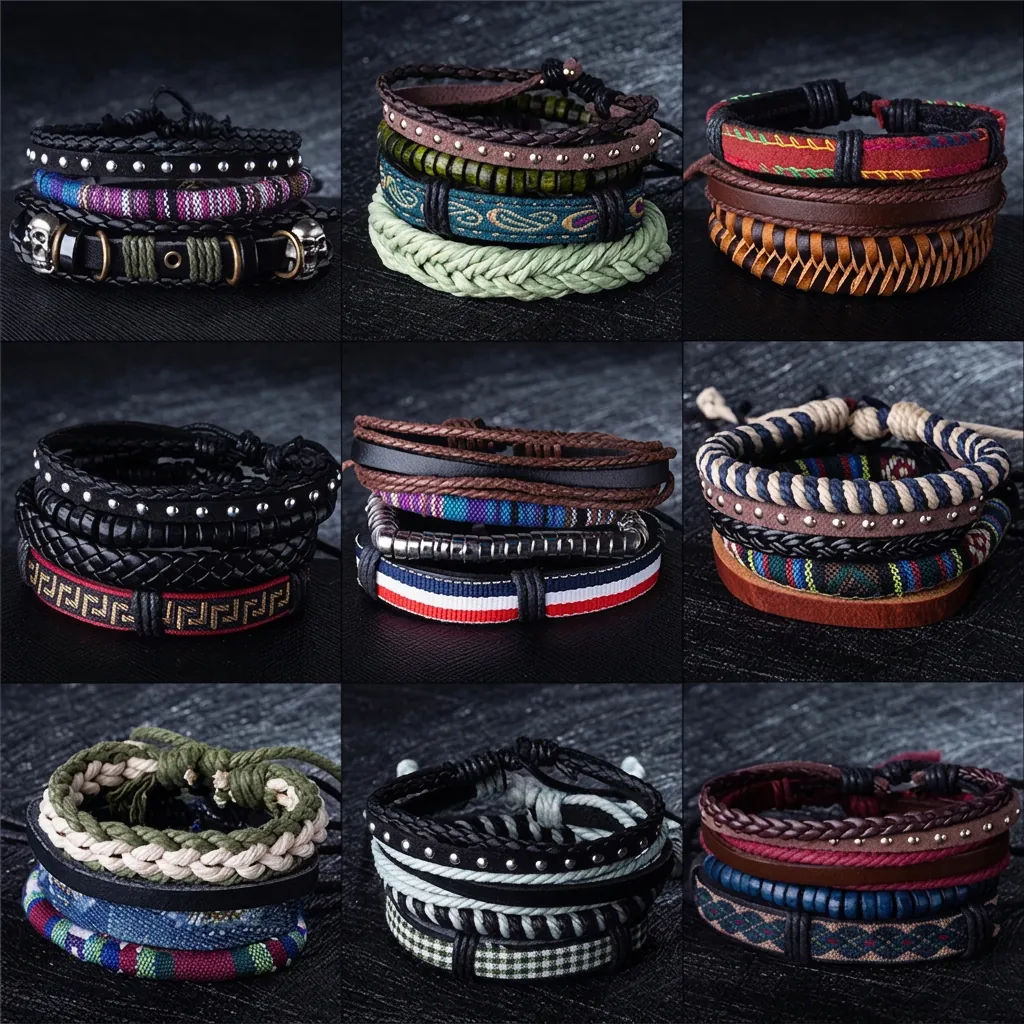 Handmade Multi Layer Bracelet Leather Wood Bead Woven Friendship Jewelry Vintage Bohemian Punk Style Women Men