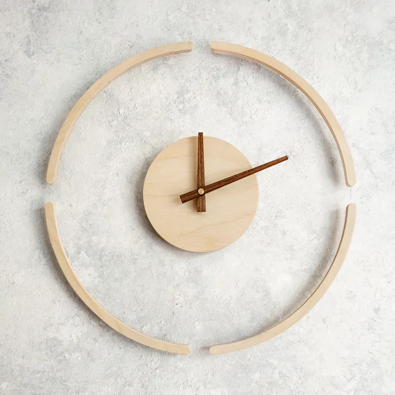 Minimalist Nordic Wall Clock Birch And Walnut Wood Acrylic Floating Design Silent Quartz For Living Room Bedroom Office Home