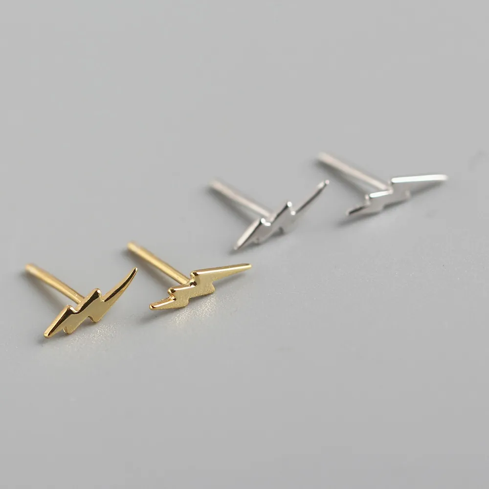 925 Sterling Silver Lightning Bolt Stud Earrings Minimalist Punk Geometric Jewelry For Women