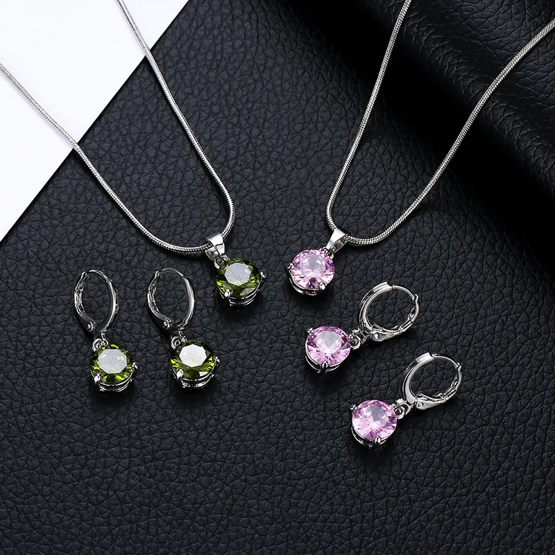 Bijoux Collier Et Boucles D'oreilles En Alliage Zircon Rond Mode Simple Élégant Géométrique Accessoire Pour Femmes