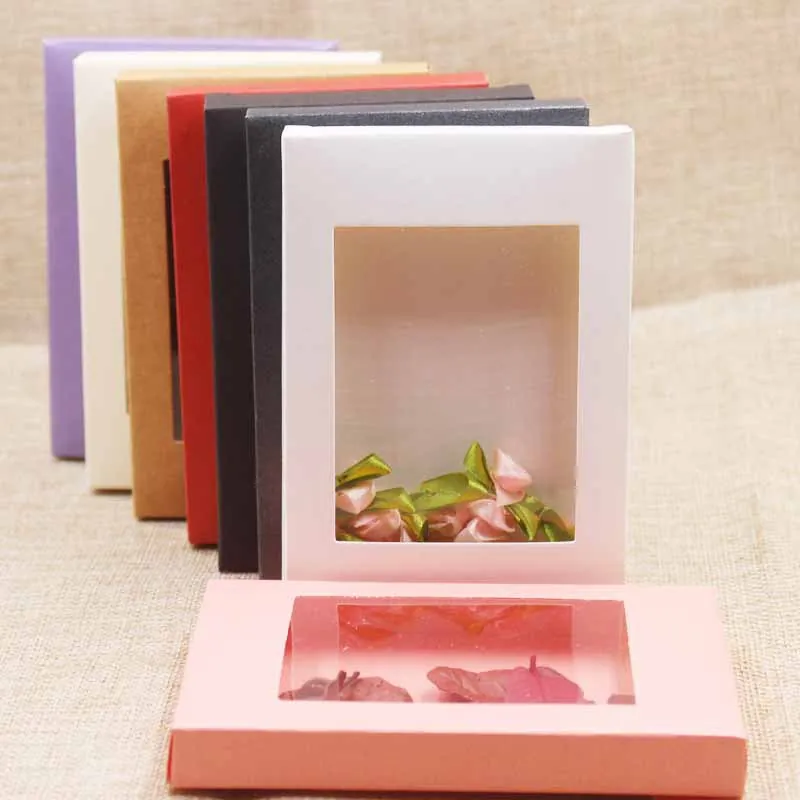 Jewelry Packaging Gift Boxes With Clear PVC Window Kraft Paper Rectangular Cardboard Case For Small Favors