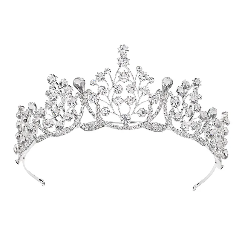 Barok Vintage Strass Bruiloft Kroon Tiara Voor Bruid Fotografie Koningin Holle Florale Hoofddeksel Haaraccessoires Voor Vrouwen