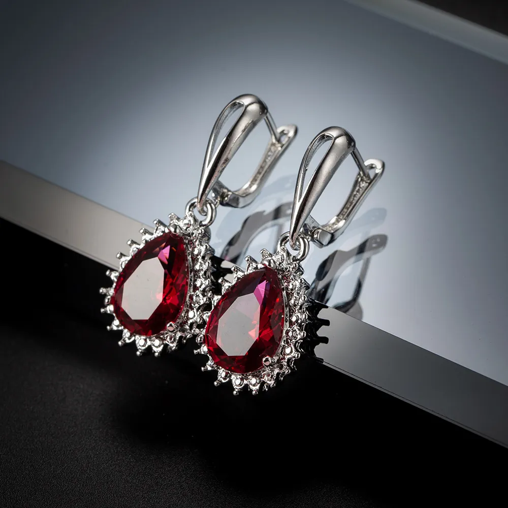 Luxury Teardrop Dangle Earrings Copper Zircon Pear Cut Halo Leverback Elegant Wedding Jewelry For Women