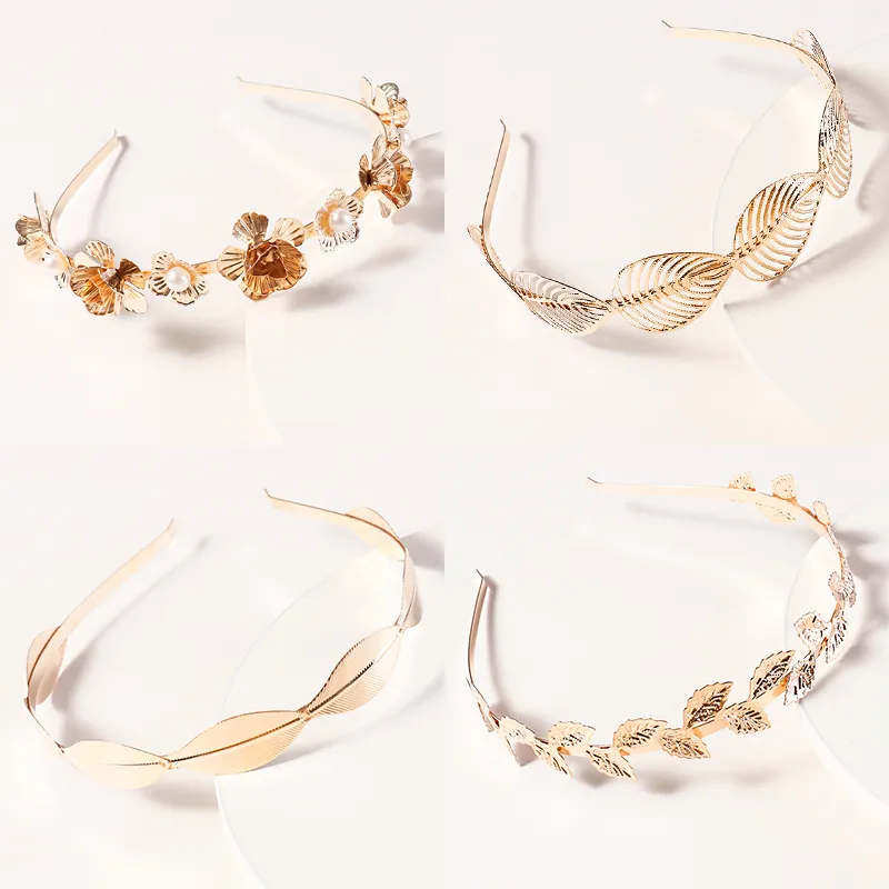 Golden Leaf Artificial Pearl Headband Alloy Flower Butterfly Vintage Goddess Wedding Hair Accessories For Women Elegant Headwear