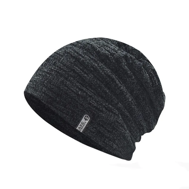 Slouchy Beanie Hat Chenille Knitted Fleece Lined Winter Warm Solid Color Soft Skull Cap For Men Women