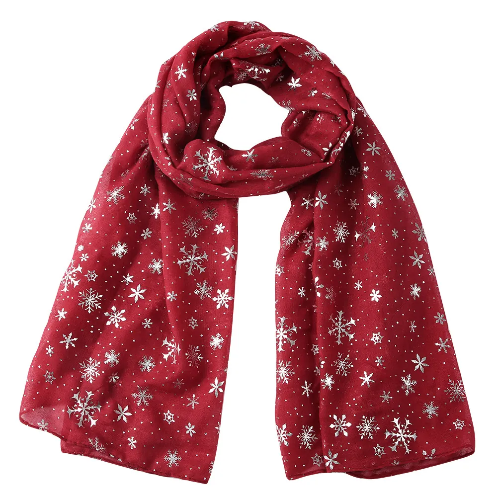 Écharpe Châle Imprimé Flocon De Neige Argenté Polyester Léger Respirant Accessoires Hiver Noël Pour Femmes