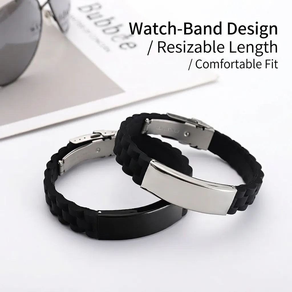 Bracelet Homme Tendance En Silicone Et Acier Inoxydable Ajustable Sportif Simple Bijou De Mode Durable Et Décontracté