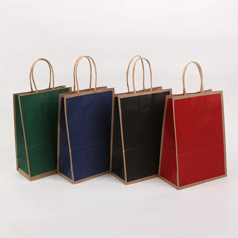 Kraft Paper Gift Bags With Twisted Handles Solid Color Tote Shopping Packaging For Party Wedding Holiday Favors