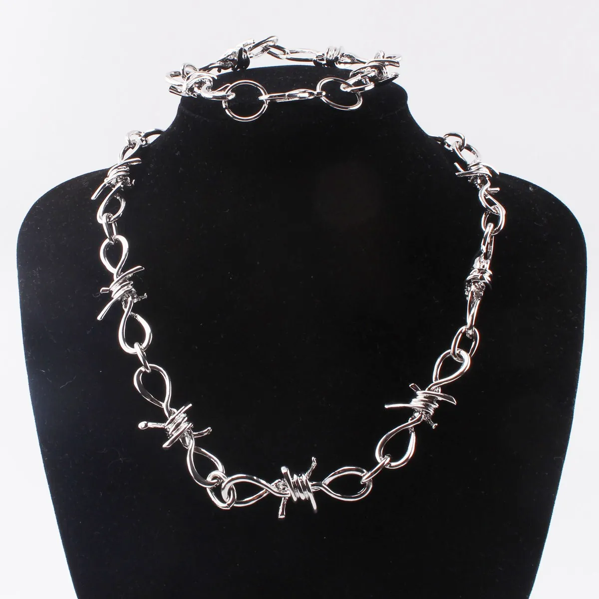 Barbed Wire Thorn Chain Necklace Bracelet Waist Chain Punk Hip Hop Grunge Alloy Silver Color Streetwear Jewelry