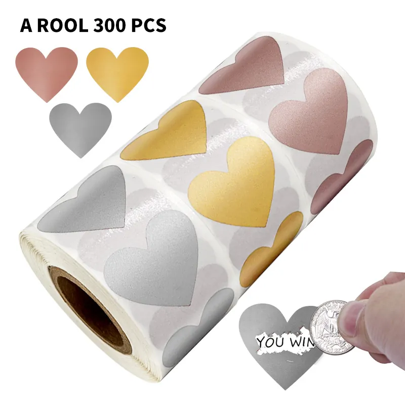 Hartvorm Kraskrasstickers Zelfklevende Metalen Labels Voor DIY Spel Cadeau Verrassing Beloning