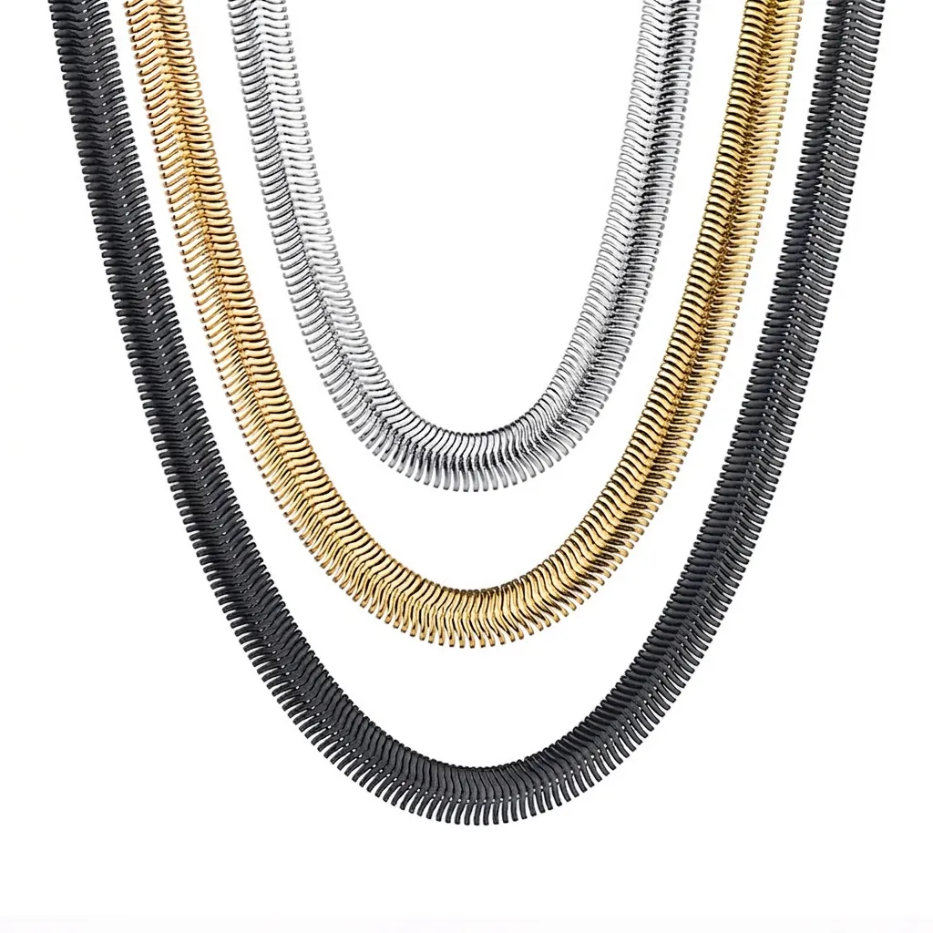 Minimalist Flat Snake Bone Chain Necklace Stainless Steel Geometric Versatile Jewelry For Men And Women