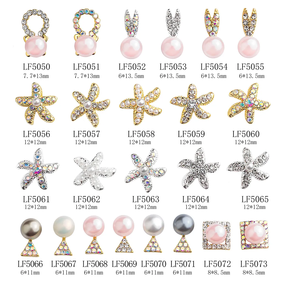 3D Nail Art Charms Japanese Style Alloy Pink Faux Artificial Pearl Rhinestone Star Rabbit Heart Shape Manicure Decoration Accessories