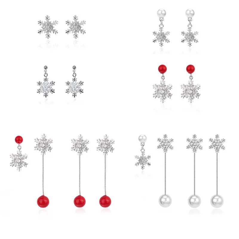 Snowflake Rhinestone Drop Earrings Long Tassel Artificial Pearl Jewelry Women With 925 Sterling Silver Earring Post