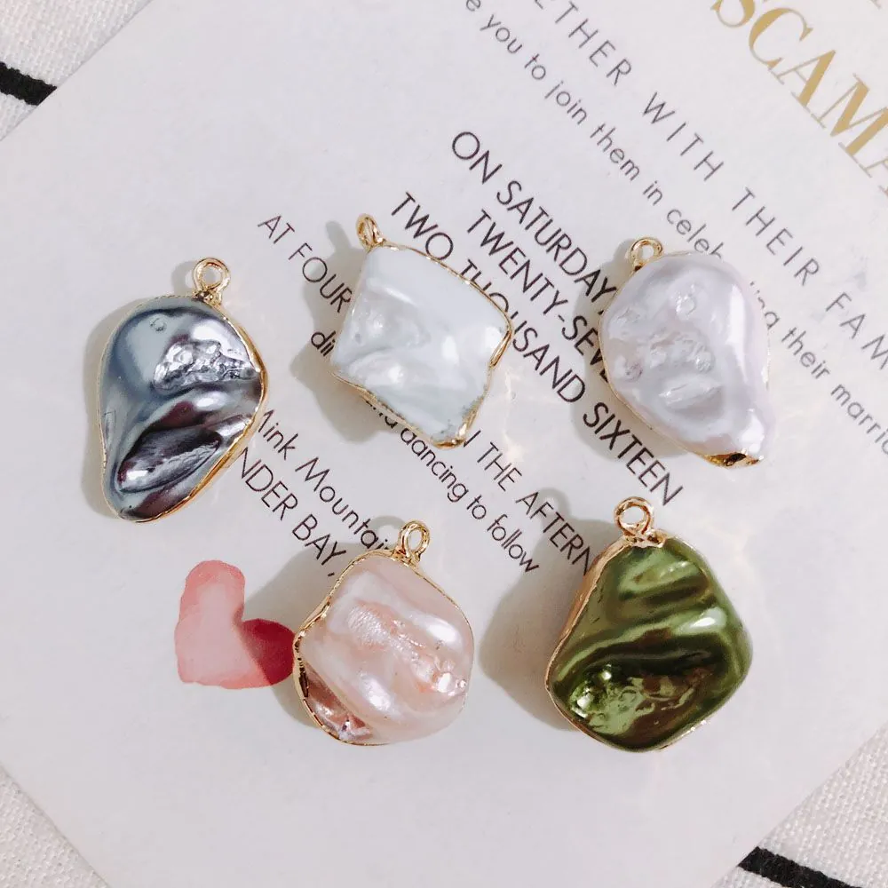 Irregular Artificial Baroque Pearl Charms With Gold Plated Edge For DIY Jewelry Making Colorful Pendants