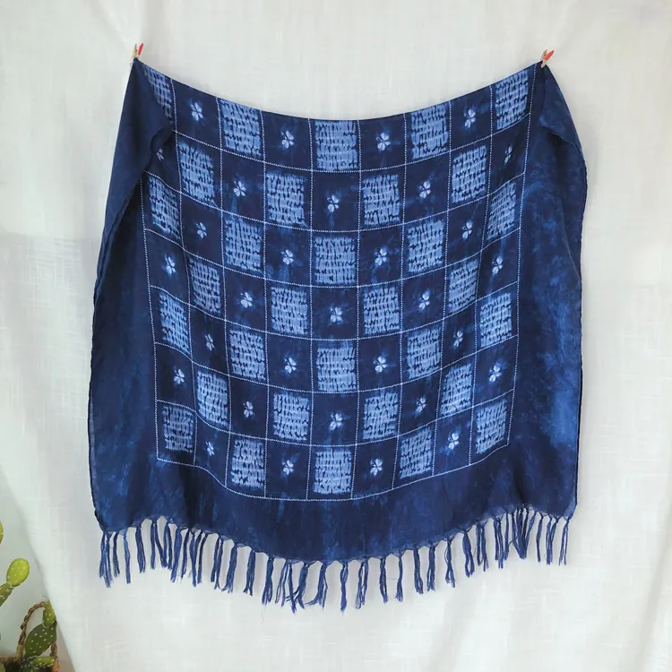 Tie-Dye Plaid Scarf Shawl Polyester Lightweight Long Tassel Ethnic Vintage Bohemian Wrap For Women