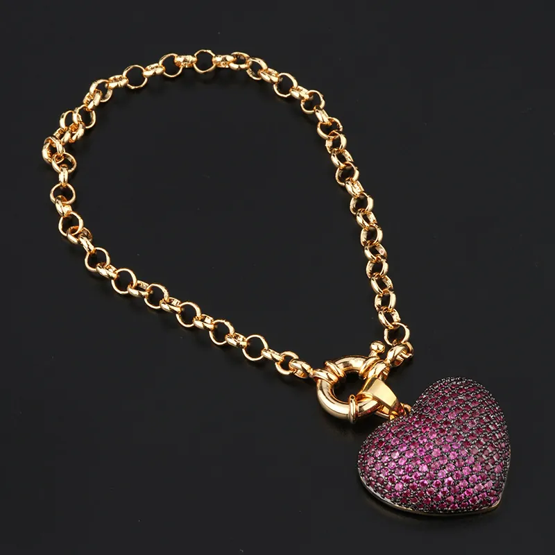 Mode Herz Anhänger Armband Luxus Kupfer Zirkonia Eingelegt Vergoldete Gliederkette Armband Für Damen Schmuck Geschenk