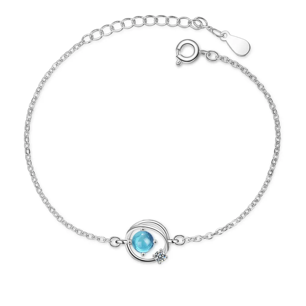 Planet Star Universe Bracelet Copper With Blue Synthetic Stone And Zircon Charms Adjustable Fashion Jewelry For Women