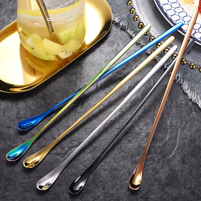 304 Stainless Steel Stirring Spoon Long Handle Coffee Mixing Dessert Barware Mirror Polished Colorful Modern Tableware