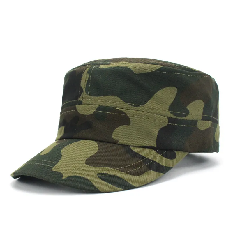 Military Style Camouflage Flat Top Cadet Hat For Men Outdoor Cotton Blend Adjustable Sun Cap For Camping Hiking