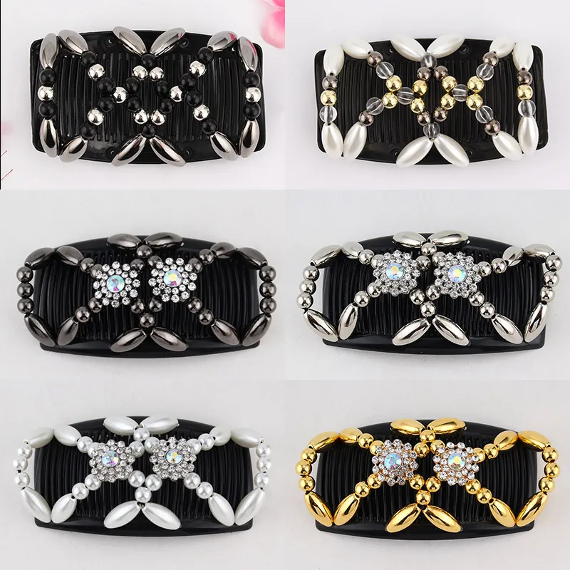 Magic Hair Combs Double Row Beaded Plastic Wood Metal Beads Rhinestone Butterfly Dragonfly Flower Styling Tools