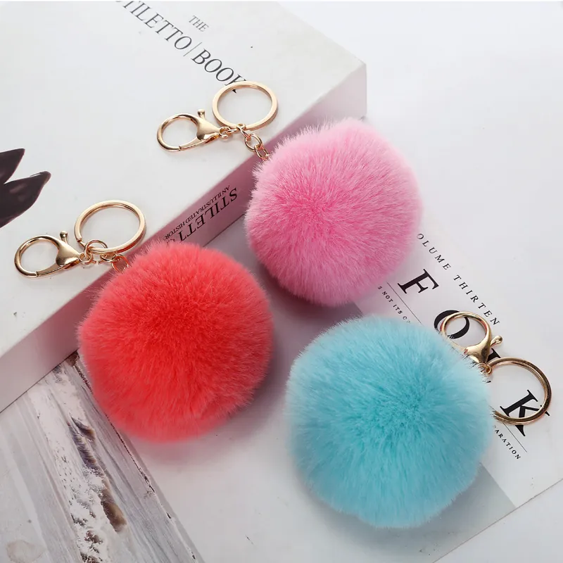 Portachiavi In Finta Pelliccia Di Coniglio Pompon Soffice Ciondolo Per Borsa Anello In Metallo Dorato Accessorio Decorativo Per Donne Ragazze