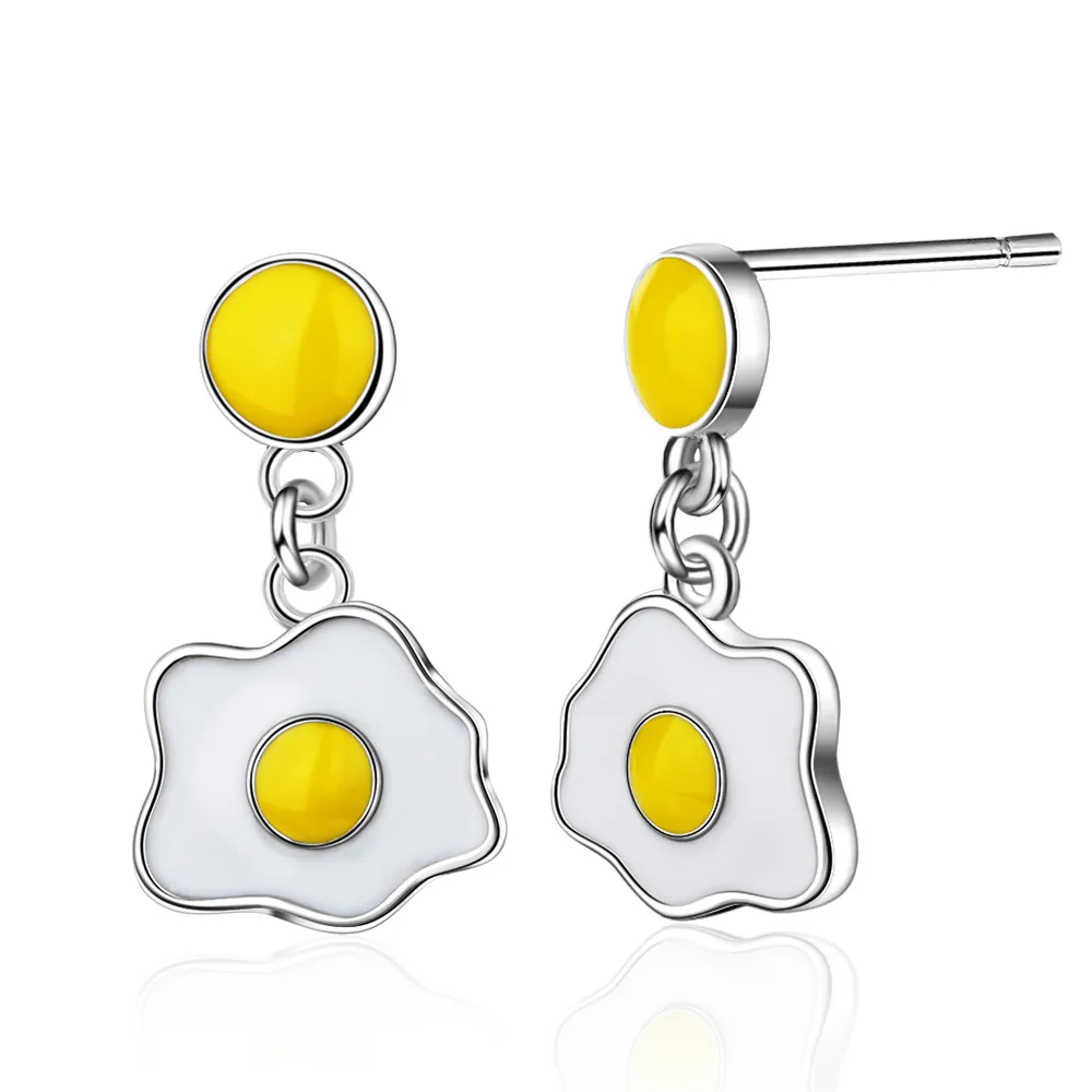 Creative Fried Egg Drip Glue Copper Stud Earrings For Women White Gold Plated Cute Cartoon Food Shape Accessory Jewelry
