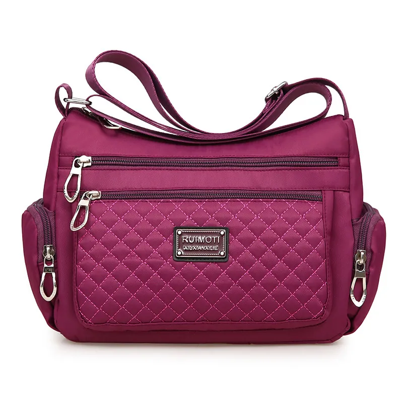 Nylon Crossbody Bag Waterproof Multi Pocket Diamond Quilted Casual Travel Shoulder Handbag For Women