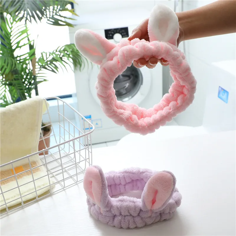 Cute Animal Ear Plush Headband Soft Coral Fleece Elastic Hairband For Face Washing Makeup Skincare For Women Girls