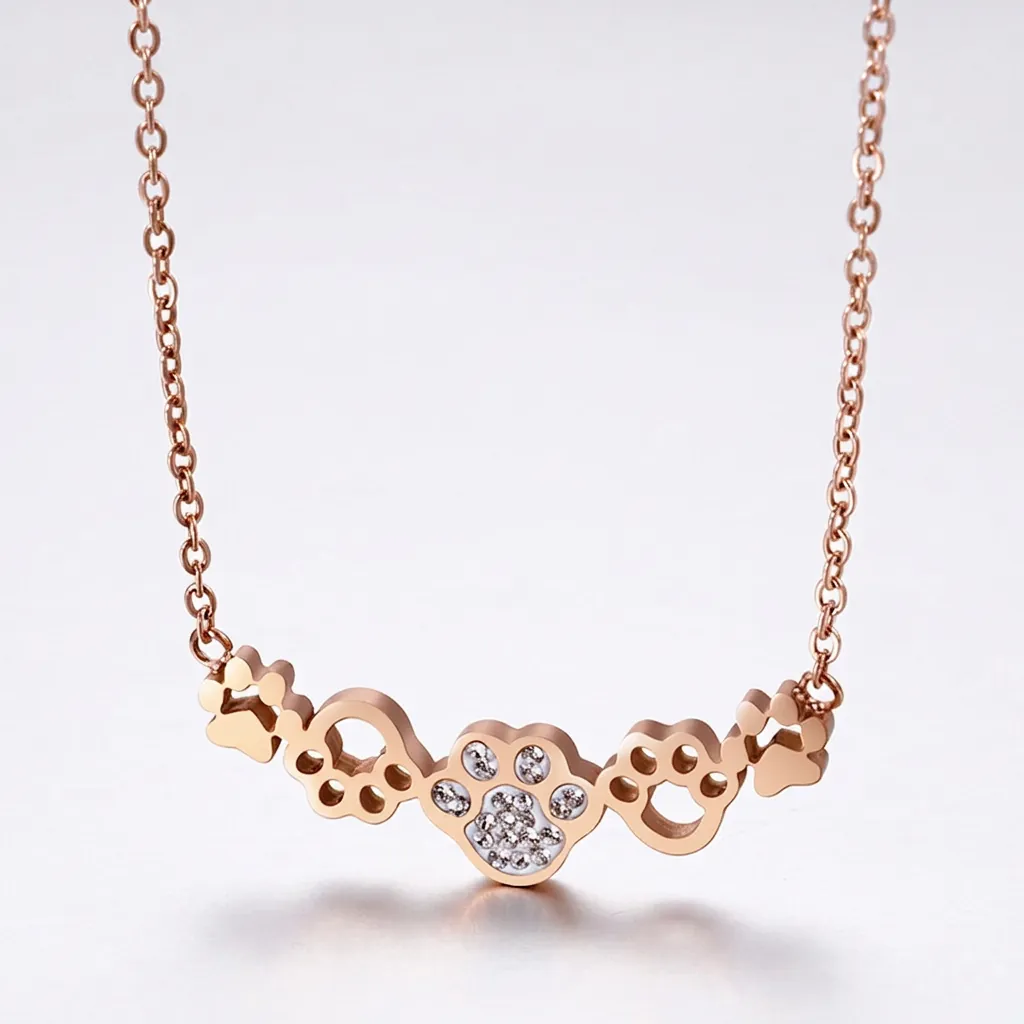 Collier Pendentif Empreinte De Patte Acier Inoxydable Zircone Cubique Bijoux Élégants Pour Femmes