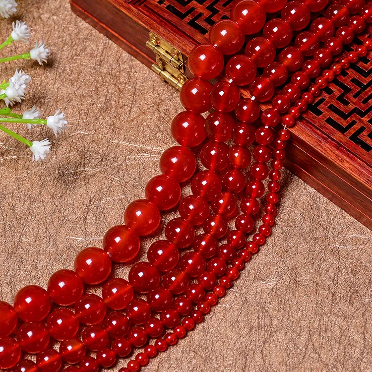 Natural Red Agate Loose Beads Premium Grade Round Gemstone For DIY Jewelry Making Bracelets Necklaces