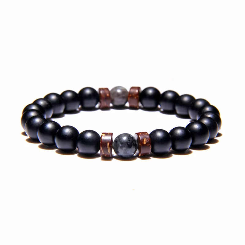 Vintage Men Natural Stone Lava Rock Beaded Bracelet Wood Spacers Elastic Healing Yoga Jewelry Boyfriend Style Hand Chain Gift