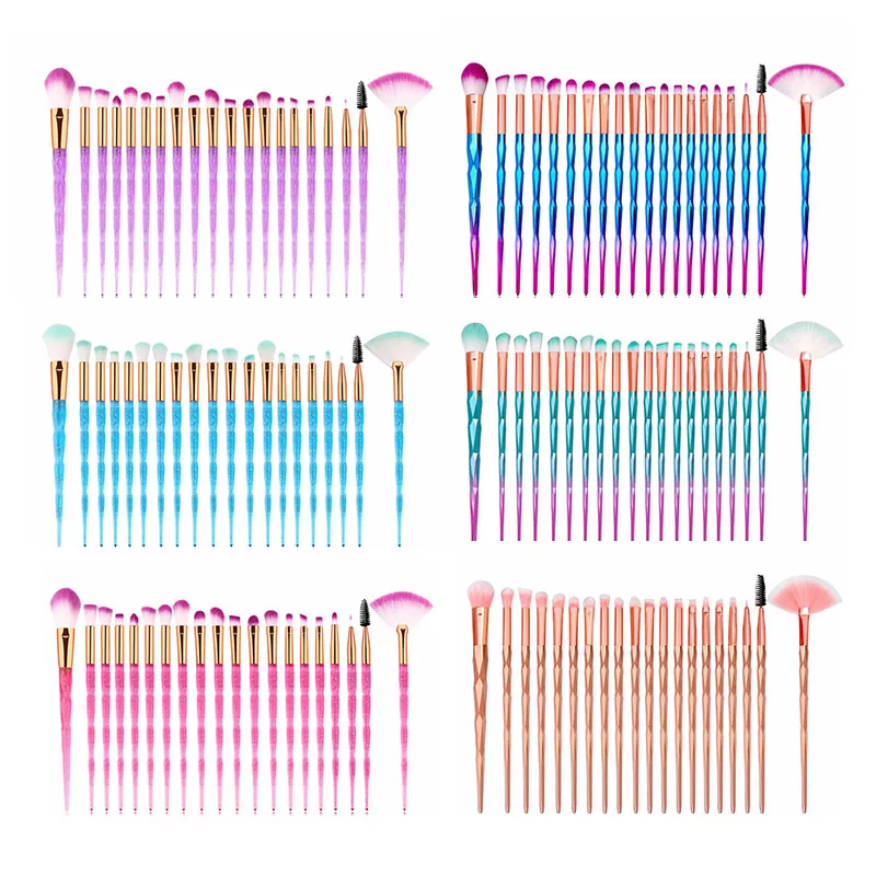 Professional Makeup Brushes Synthetic Fiber Gradient Diamond Cut Unicorn Style Eyeshadow Powder Foundation Cosmetic Tools
