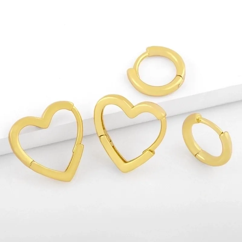 Minimalist Geometric Heart Round Hoop Earrings Gold Plated Copper Earring Post Ins Style Cute Jewelry For Women
