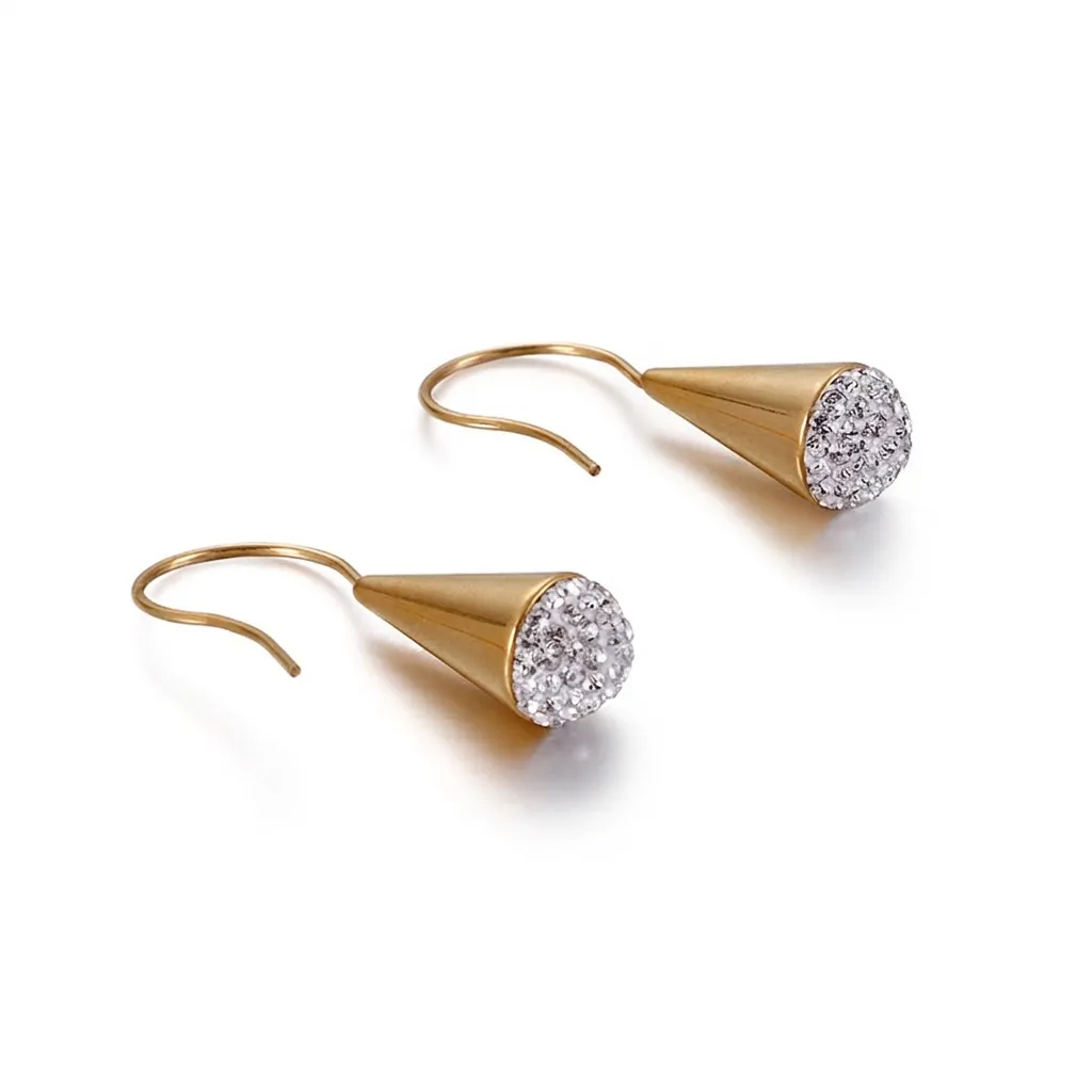 Edelstahl Kegel Ohrhänger Mit Strasssteinen Modeschmuck Für Damen Schlicht Elegant
