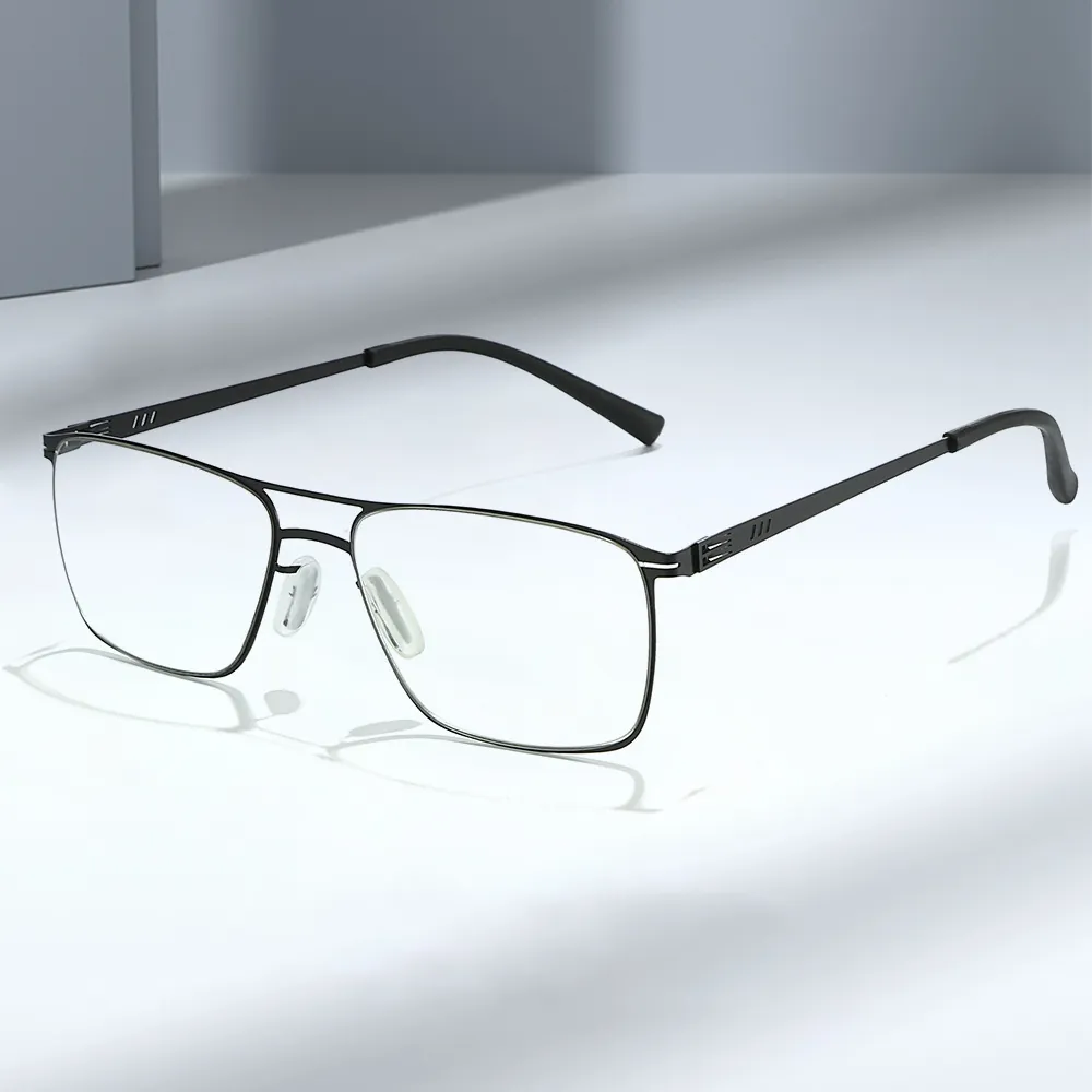 Business Metal Frame Optical Glasses Men Anti Blue Light Retro Rectangle Double Bridge Lightweight