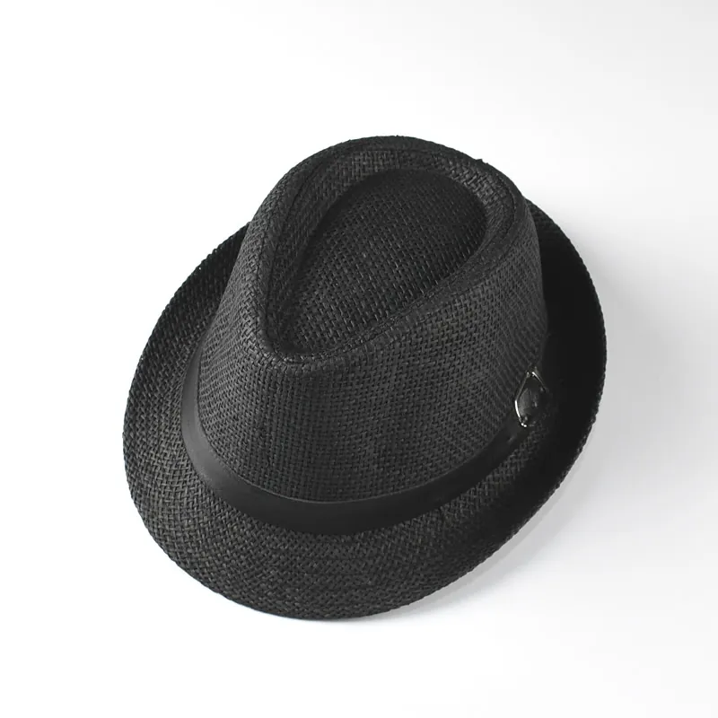 Kids Summer Straw Fedora Jazz Hat For Boys Girls Sun Protection Breathable Beach Travel Hat With Belt Buckle