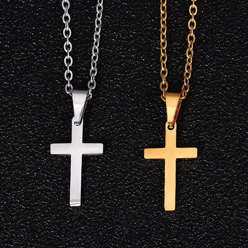 Collier Pendentif Croix En Acier Inoxydable Poli Sous Vide Plaquage Minimaliste Bijoux De Mode Pour Femmes Hommes