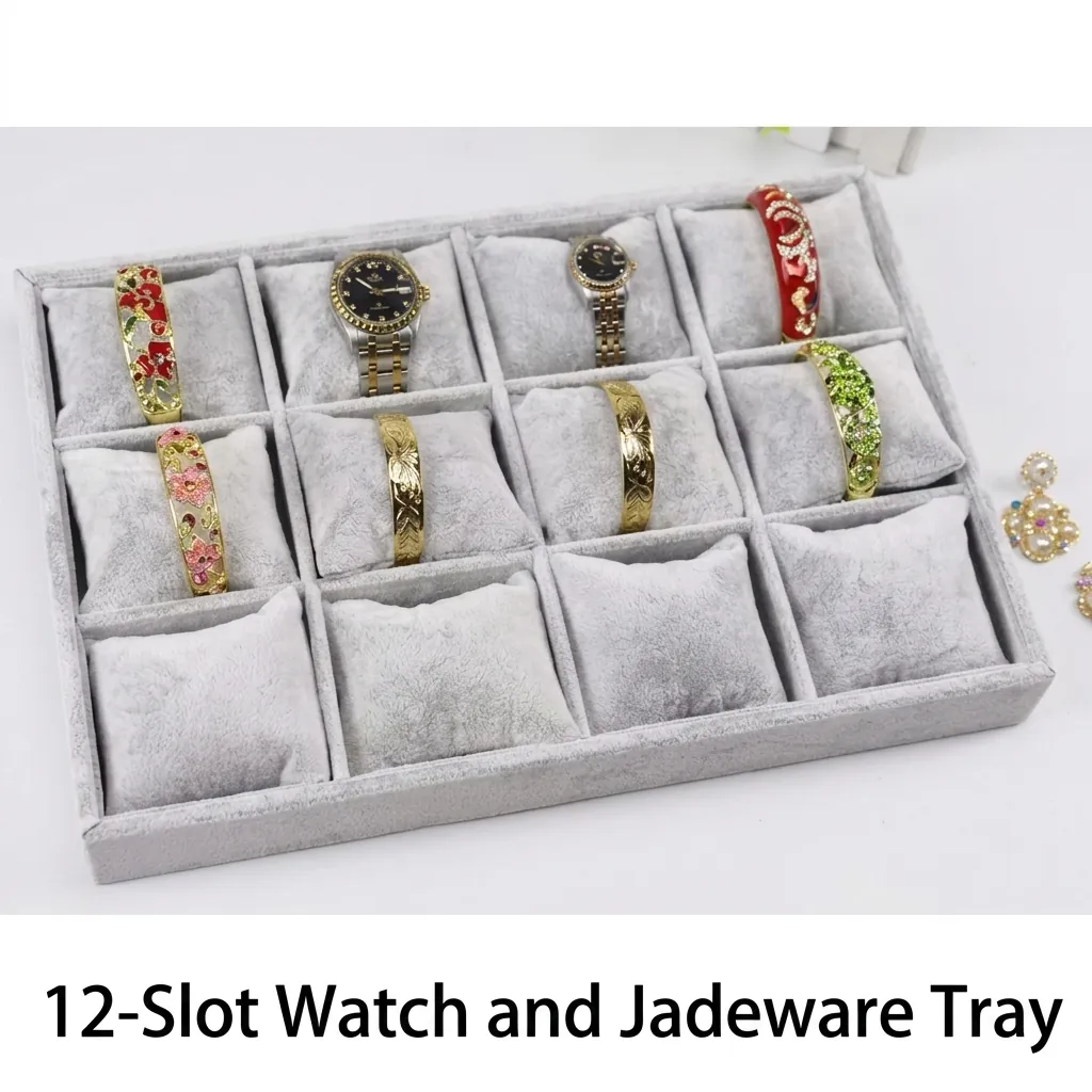 Watch Display Tray Jewelry Organizer Multi Slot With Removable Pillows Velvet Linen Showcase Storage Holder
