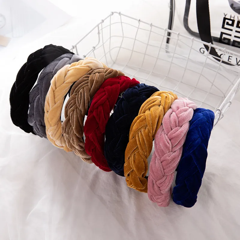 Velvet Braided Headband Wide Padded Twist Hairband Retro Solid Color Hair Accessories For Women Elegant Fashion Headpiece