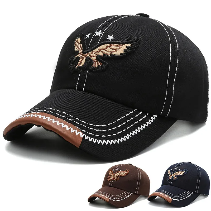 Men Baseball Cap Polyester Eagle Embroidery Contrast Stitching Vintage Sun Protection Casual Adjustable