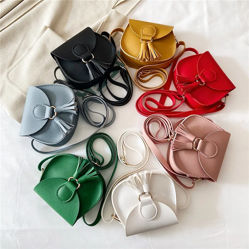 Mini Kids Shoulder Crossbody Bag PU Leather Tassel Decoration Cute Princess Style For Toddlers Little Girls Daily
