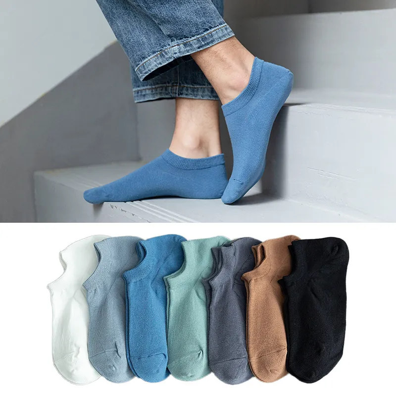 Men Low Cut Socks Cotton Blend Breathable Sweat Absorbent No Show Invisible Casual Athletic Solid Color