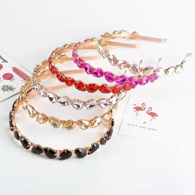 Cerchietto Sottile In Lega Scintillante Strass Cristallo Forma Goccia D'acqua Elegante Accessorio Per Capelli Moda Donna