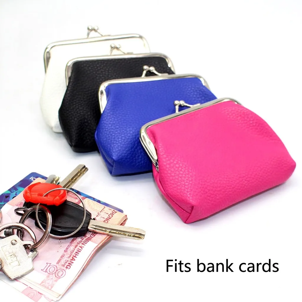 Retro Coin Purse Lychee Pattern PU Leather Metal Kiss Lock Closure Small Mini Card Holder Wallet For Women Students