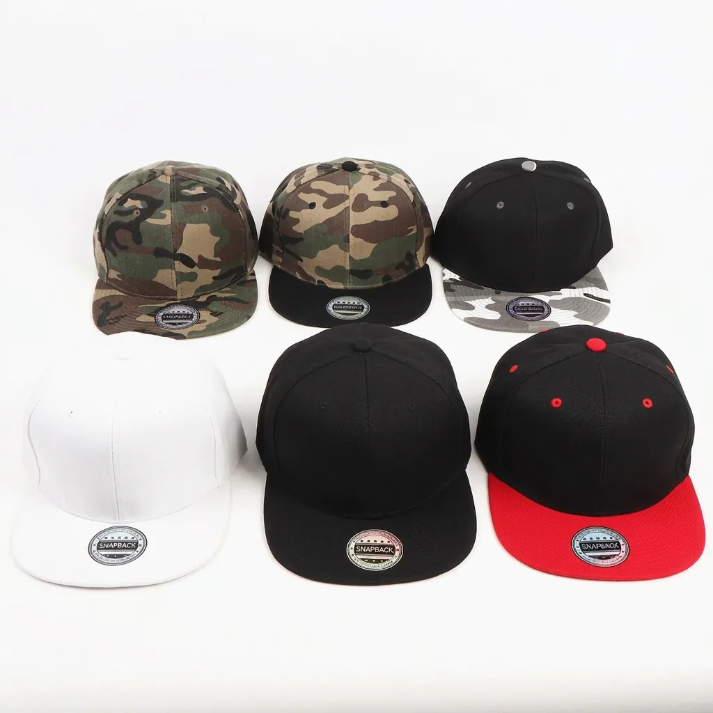 Snapback Baseball Cap Flat Brim Adjustable Acrylic Hip Hop Streetwear Outdoor Camouflage Plain Hat For Men Women