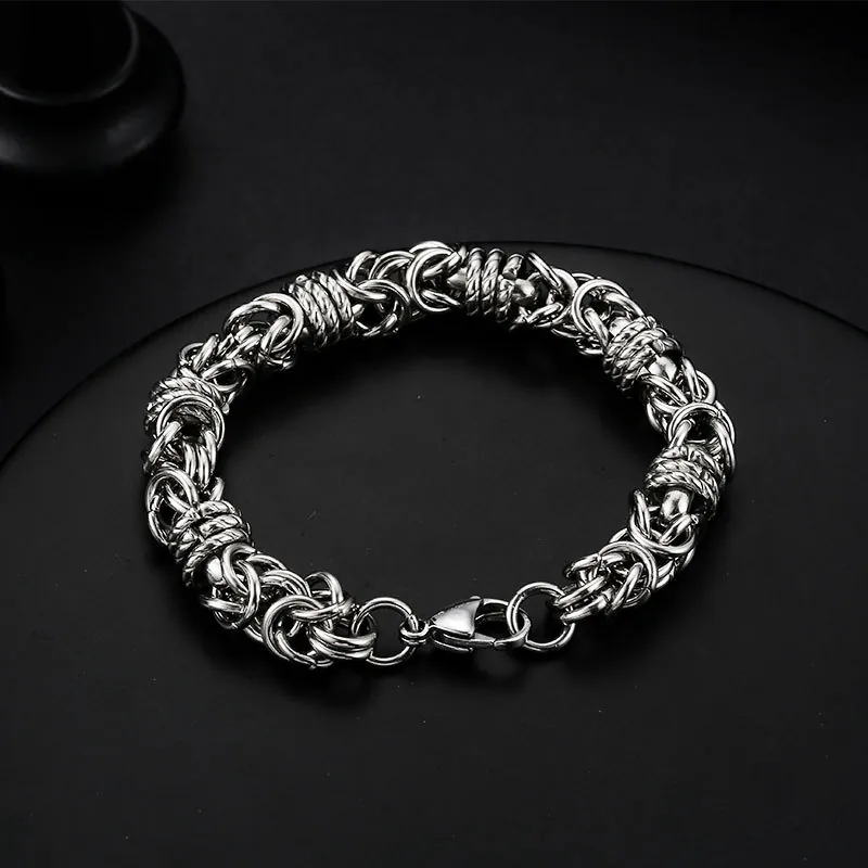 Men Hip Hop Stainless Steel Byzantine Chain Bracelet Silver Polished Geometric Jewelry For Youth