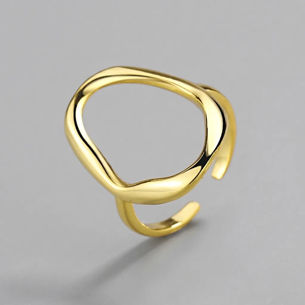Simple Geometric Irregular Hollow Ring Minimalist Copper Electroplated Gold Silver Open Adjustable Ring For Women Creative Fashion Jewelry