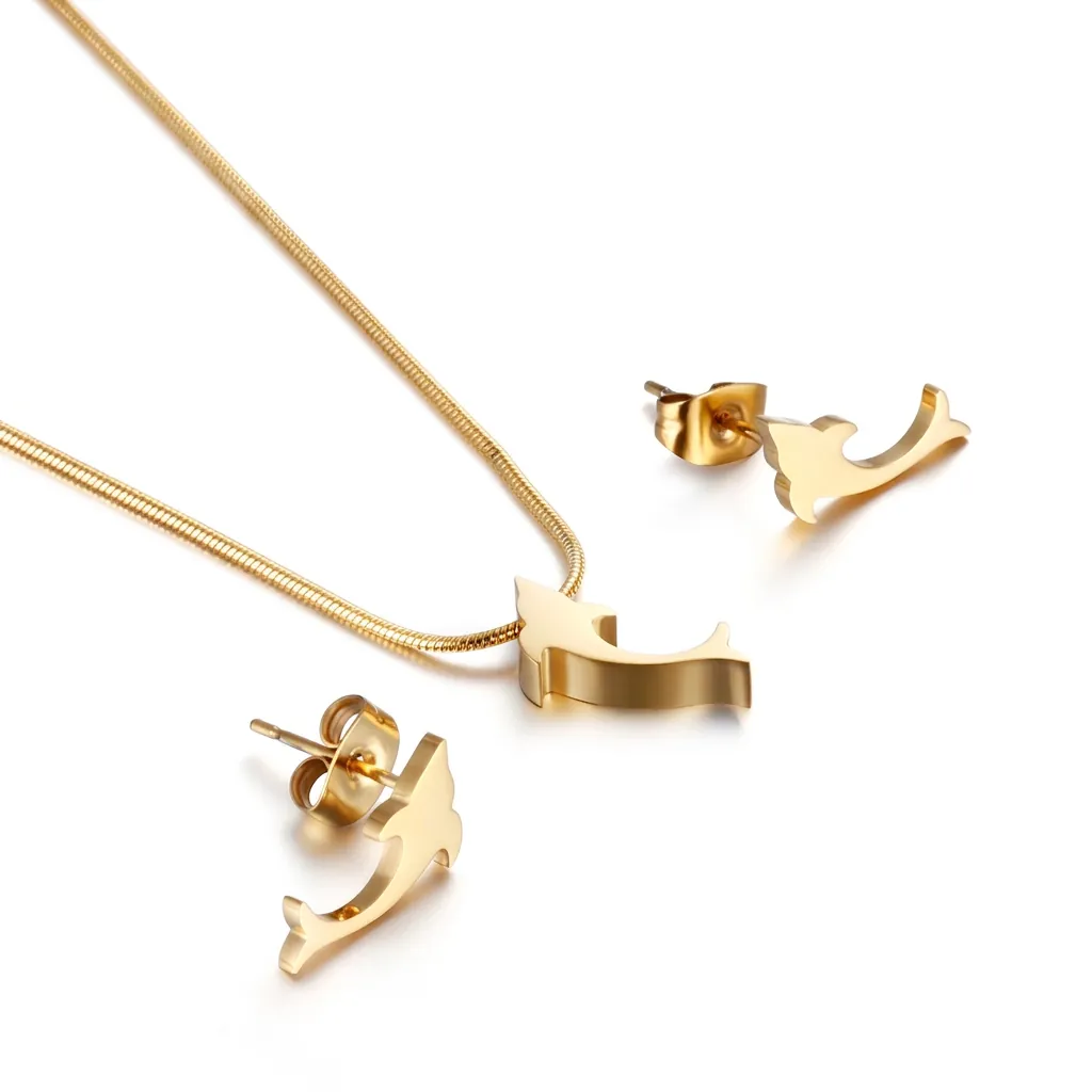 Set Gioielli Delfino Collana E Orecchini Acciaio Inossidabile 316L Pendente Animale Elegante Catena Serpente Per Donne