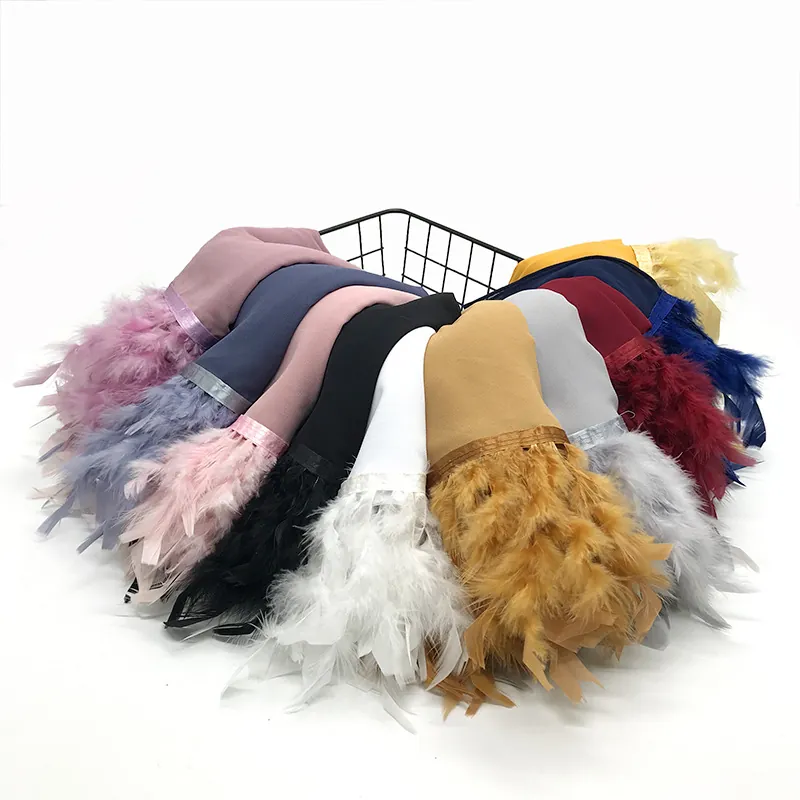 Elegante Bufanda de Gasa para Mujer Con Ribete de Plumas Chal Ligero de Color Sólido Pañuelo de Moda Accesorios Diarios