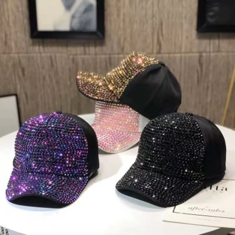 Berretto da Baseball in Cotone di Moda Donna Uomo con Strass Scintillanti Intarsiati Cappello a Becco d'Anatra Traspirante per Viaggio All'aperto
